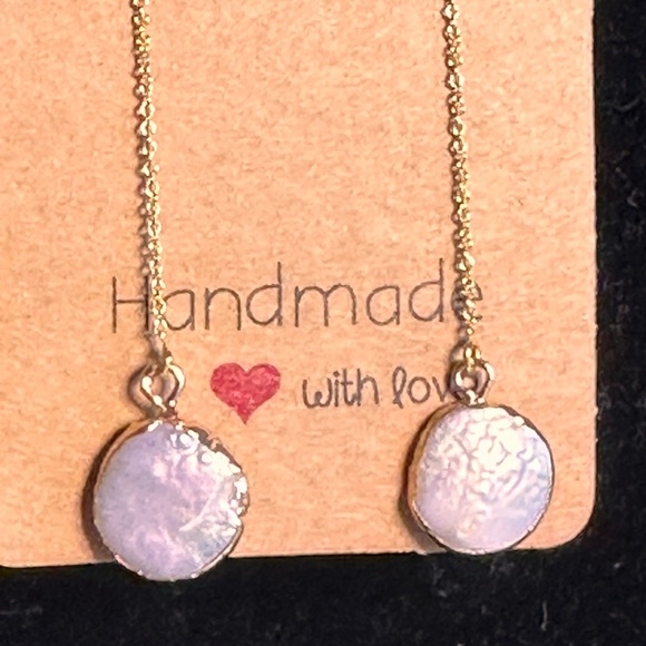 248A. 14k Gold Filled Threaders with 24k Electroplated Button Pearls Earrings - Picture 3 of 5